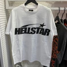 White/Black Hellstar T-Shirt Types Of T Shirts, High Quality T Shirts, Short Shirts, Shirt White, Cotton Shorts, Tee Shirt, Short Sleeve Tee, White Black, Top Styles