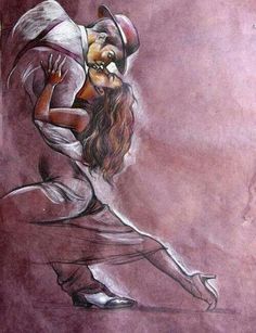 a drawing of a man and woman dancing