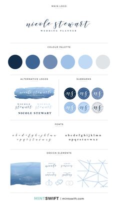 the blue and white watercolor palette is shown in this graphic style, which includes different colors