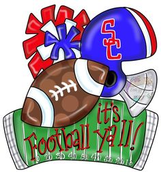 an image of a football and helmet with the words it's football y'all