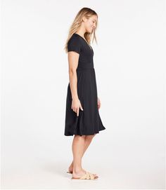 Women's Summer Knit Dress | Dresses & Skirts at L.L.Bean Black Relaxed Fit Midi Dress For Summer, Casual Black Knee-length Midi Dress, Black Knee-length Rayon Dress, Black Rayon Knee-length Dress, Versatile Midi Dress For Day Out, Versatile Viscose Summer Dress, Black Stretch Midi Dress For Summer, Versatile Summer Rayon Dress, Flattering Black V-neck Midi Dress