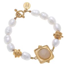 Our Becca style colors, semi-precious stones showcased on a freshwater pearl bracelet. Set in triple plated 24K plated gold with dainty toggle detail. Elegant Pearl Bracelet With Round Natural Stones, Elegant Pearl Beaded Bracelets With Natural Stones, Elegant Pearl Bracelet With Natural Stones, Elegant Pearl Bracelets With Natural Stones, Elegant Pearl Beaded Bracelets With Gemstones, Elegant Pearl Bracelet With Gemstone Beads, Elegant Adjustable Mother Of Pearl Beaded Bracelets, Elegant Gold Pearl Bracelet With Natural Stones, Gold Beaded Bracelets With Pearl And Gemstone Beads