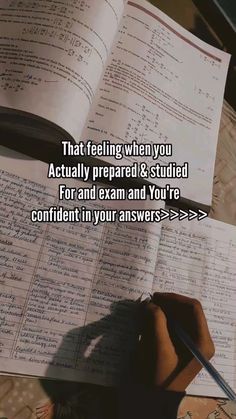 someone is writing in their notebook with the words that feeling when you actually prepared & studying for and exam and you're confident in your answers