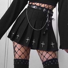 Brand New Boutique Item. Black High Waisted Pleated Mini Skirt With White Crosses Embroidered On The Bottom Of The Skirt. Features Built In Black Shorts That Are Attached To The Skirt. See Pictures For Details. True To Size. Waist Band Is Stretchy. Price Is Firm Small: Hips: 33.8 Waist: 24.4” Length: 14.9” Medium: Hips: 35.4” Waist: 25.9” Length: 14.9” Large: Hips: 37” Waist: 27.5” Length: 15.3” Tags: Punk Goth Gothic Grunge Cross Skirt High Waist Harajuku Skirt, Styl Grunge, Preppy Mode, Punk Skirt, Goth Skirt, Gothic Skirt, Estilo Harajuku, Mini Pleated Skirt, Gothic Rock