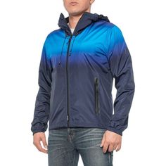 Body Glove Men's Size M Blue Ombre Lightweight Windbreaker Jacket $175 Nwt Zip Front Hooded Attached Hood With Drawstring Adjustable Drawstring Hem Mesh Lining Elastic Cuffs Two Zip Pockets On Front Two Inner Hidden Mesh Lined Pockets 100% Polyester Armpit To Armpit: 23" Length ( Back): 29.5" Bkke-36 Blue Windproof Nylon Outerwear, Weatherproof Blue Outerwear For Streetwear, Sporty Blue Weatherproof Outerwear, Blue Weatherproof Sports Outerwear, Blue Waterproof Windbreaker For Cold Weather, Navy Outerwear For Outdoor Activities, Functional Blue Winter Sport Coat, Blue Casual Sport Coat For Outdoor, Blue Nylon Windbreaker For Cold Weather