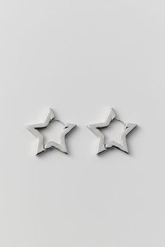 Star Hoop Earring | Urban Outfitters Fun Silver Earrings, Cheap Star-shaped Hoop Earrings For Everyday, Star Earrings Aesthetic, Star-shaped Tarnish Resistant Hoop Earrings For Everyday, Hypoallergenic Star-shaped Hoop Earrings For Everyday, Star Hoop Earrings Y2k, Silver Star-shaped Hoop Earrings, Star Piercing, Star Earrings Dangle