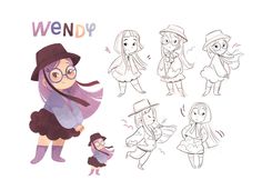 an image of a cartoon character with various poses and expressions for the animated version of wendy