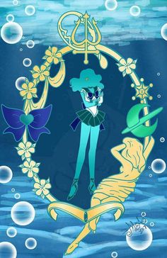 an image of a cartoon character in the water with bubbles around her and on top of it