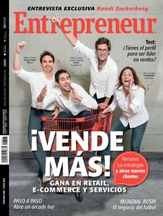 a magazine cover with three people in front of a shopping cart and the words entrepreeur