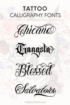 some type of tattoo font with flowers on the bottom and lower letters in black ink