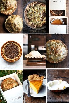 many different pictures of pies and pie dishes