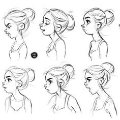 the various stages of hair in different positions, including ponytails and buns on each side