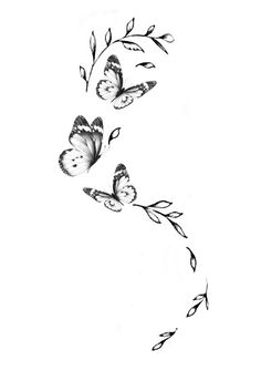 three butterflies flying in the air with leaves