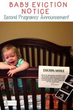 a baby in a crib with the caption, an eviction notice