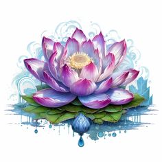 a painting of a purple flower on top of water