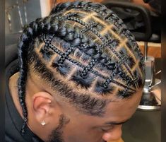 Male Hair Braids For Men, Single Braids For Men With Fade, Braids For Guys With Long Hair, Men Two Braids Hairstyle, Braided Male Hairstyles, Two Braids Men Black, Unique Braids For Men, Braids For Males, Male Hairstyles Cornrows