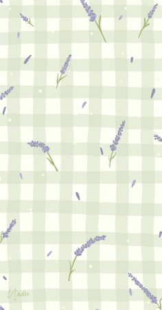 lavender flowers on a green and white checkered background