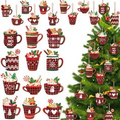 a christmas tree decorated with coffee mugs