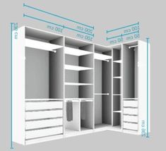 an image of a closet with measurements for the door and shelves in it, including two drawers