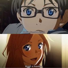 two anime characters one with glasses and the other with blue eyes