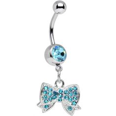 Take an already feminine navel ring and give it extra charm, as seen on this dazzling light blue gem bow tie. The fancy stainless steel belly button ring gives formal attire a thoroughly girly twist that will have all eyes on you. Specifications: 14 Gauge (1.6mm), 7/16" (11mm), 316L Surgical Grade Stainless Steel, 5mm Ball Bellybutton Piercings, Belly Piercing Jewelry, Button Piercing, Belly Button Jewelry, Cool Piercings, Navel Jewelry, Dangle Belly Rings, Y2k Accessories, Navel Ring