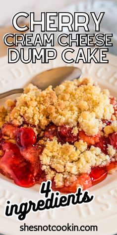 cherry cream cheese dump cake on a white plate