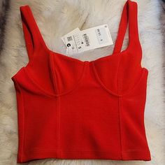 Sexy Brand New Never Worn New With Tags Red Fitted Tank Top For Summer, Fitted Red Tank Top For Summer, Trendy Red Tank Top For Party, Red Fitted Tank Top For Party, Trendy Red Tank Top For Night Out, Trendy Red Stretch Crop Top, Chic Red Cropped Tank Top, Fitted Red Tank Top For Spring, Red Cropped Fitted Tank Top