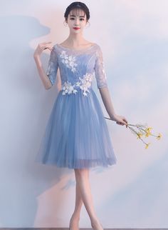 Light Blue Short Sleeves Tulle Party Dress , Tull Homecoming Dresses on Luulla Light Blue Evening Dress For Prom And Banquets, Light Blue Evening Dress For Banquet And Prom Season, Light Blue Evening Dress For Prom Banquet, Light Blue Tulle Dress For Banquet, Blue Tulle Bridesmaid Dress For Prom Season, Blue Tulle Bridesmaid Dress For Prom, Fitted Blue Tulle Bridesmaid Dress, Blue Fitted Tulle Bridesmaid Dress, Light Blue Tulle Dress For Prom Season