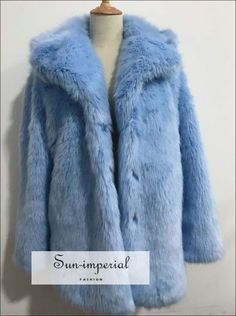 Light Blue Shaggy Women Faux Fur Jacket Mid Length Coat Light Blue Fur Coat, Blue Fur Coat With Faux Fur Trim, Blue Fur Coat With Faux Fur Lining For Fall, Faux Fur Outerwear With Button Closure, Blue Fitted Faux Fur Outerwear, Fitted Blue Faux Fur Outerwear, Fitted Blue Winter Fur Coat, Fitted Blue Fur Coat For Winter, Blue Faux Fur Winter Coat