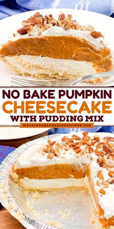 Experience a delightful twist with No Bake Pumpkin Cheesecake with Pudding Mix! This simple pumpkin dessert is one of the best fall food recipes. With a graham cracker crust, pumpkin pie spice, and all the flavors of pumpkin pie, it's the perfect no-bake recipe. Try it today and indulge!