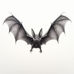 a drawing of a bat flying in the air with its wings spread out and it's eyes closed