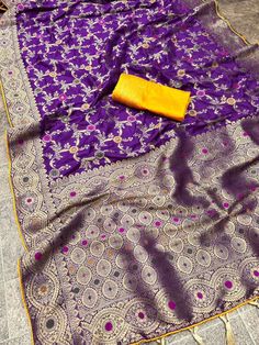 Saree Fabrics:- Viscose Dola silk (Heavy) Blouse:-  Unstitched Viscose dola Zari butti (contrast matching)  *Work Description:-* Zari and mix zari touching weaving work with pallu Piping work and Zalar in saree Chanderi Sets With Border For Diwali, Purple Dola Silk Blouse Piece For Eid, Eid Purple Raw Silk Blouse Piece, Purple Dola Silk Saree With Dori Work, Purple Blouse Piece For Puja And Eid, Purple Katan Silk Blouse Piece For Eid, Eid Purple Katan Silk Blouse Piece, Festive Silk Set With Border Detail, Festive Purple Silk Blouse Piece