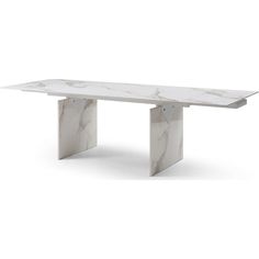 a white marble table with two legs on the top and one leg raised to the side