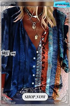 Women's Shirt Blouse Red Blue Purple Color Block Patchwork Print Long Sleeve Daily Basic Shirt Collar Long Loose Fit S Blue Collared Bohemian Tops, Blue Casual Blouse With Patchwork, Spring Blue Patchwork Blouse, Casual Blue Blouse With Patchwork, Multicolor Patchwork Button-up Blouse, Multicolor Patchwork Shirt For Vacation, Bohemian Blue Shirt For Vacation, Multicolor V-neck Shirt With Buttons, Long Sleeve Patchwork Top For Vacation