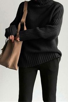 Daily Turtleneck Solid Warm Sweater Warm Sweater, Warm Sweaters, Black Sweaters, Two Pieces, Turtle Neck, Knitting, Long Sleeve, Dresses, Black