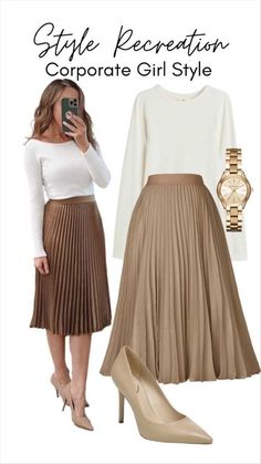 Corporate Aesthetic Woman Outfits, Business Casual Skirts And Dresses, Spring Lunch Outfit Classy, Chic Casual Spring Outfits 2024, Feminine Corporate Outfit, Modest Corporate Outfits, Meeting Outfit Business, Business Woman Outfits Boss, Business Meeting Outfits For Women