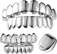 PRICES MAY VARY. Did you see the brass grillz other sells have been selling? Well guess what...those grillz are maybe good for a Halloween party but NOT for everyday use!
Brass turns colors and goes green in few hours...complete waste of money!



Our grillz are made out of SOLID 925 silver! NOT PLATED
Stamped 925
Will never turn color...Silver is a precious metal

We have  6 teeth top or bottom or 8 teeth top or bottom Or you can buy single tooth caps 
  There are many combinations you can wear Grills For Teeth, Bottom Grills, Silver Grillz, Teeth Caps, Grills Teeth, Wax Molds, First Tooth, Everyday Accessories, Solid 925 Sterling Silver