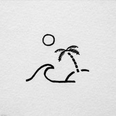 a drawing of a palm tree on the beach