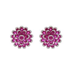 Natural red ruby flower stud earring 18k white gold / Diamond accent pink gemstone big earrings / Pear cut Ruby jewelry woman / Zorayajewels PRODUCT DETAILS - ➡️GEMSTONE DETAILS : ❋ Gemstone : Ruby ❋ Gemstone Weight : 15.52 Cts. ❋ Gemstone Size : 5X4 MM ❋ Gemstone Shape : Pear Cut ❋ Gemstone Type : Natural ➡️DIAMOND DETAILS : ❋ Diamond Weight : 0.67 Cts. ❋ Diamond Shape : Round Cut ❋ Diamond Color & Clarity : HI_SI ❋ Diamond Cut : Excellent ❋ Diamond Type : Natural ➡️METAL DETAILS : ❋ Metal Puri Formal Pink Flower Earrings, White Gold Ruby Earrings, White Gold Flower Shaped Earrings With Gemstones, Formal Round Gemstone Flower Earrings, Formal Pink Round Flower Earrings, Ruby Gemstone Earrings In White Gold, Pink Ruby Earrings For Anniversary, Exquisite Red Earrings, White Gold Ruby Gemstone Earrings