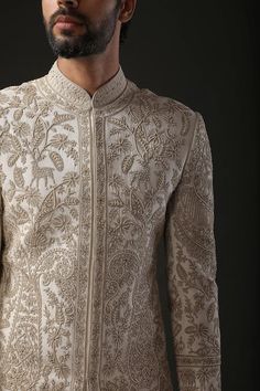 Buy Ivory Matka Silk Embroidered Dori Sherwani For Men by Rohit Bal Online at Aza Fashions. Haldi Outfit, Sherwani For Men, Kurta Men, Mens Kurta Designs, Men's Ethnic Wear, Rohit Bal, Wedding Outfit Men