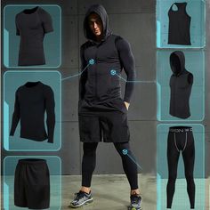 an image of men's running clothes with instructions on how to wear them in different ways