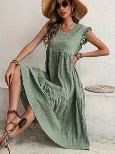 Smock Dress, Sports Equipment, V Neck Dress, Ruffle Trim, Dress P, Fashion Online Shop, Online Fashion, All Fashion, Fashion Inspiration