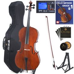 the cello is in its case and ready to be played by someone with special equipment