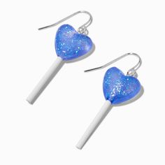 The drop earrings are adorned with a heart-shaped lollipop design. Glittery lollipops make just about any eclectic outfit top tier!Finish: Silver-toneDrop: 2 in. / 5.08 cm.Closure: Fish hookMaterial: Plastic, Metal - Claire's Blue Heart Lollipop 2'' Drop Earrings Blue Earrings For Valentine's Day Party, Trendy Blue Heart Earrings For Gift, Blue Dangle Heart Earrings For Party, Cute Blue Heart Earrings, Trendy Heart Earrings For Birthday, Trendy Heart-shaped Earrings For Birthday, Trendy Heart-shaped Birthday Earrings, Blue Heart Drop Earrings For Party, Blue Heart-shaped Drop Earrings For Party