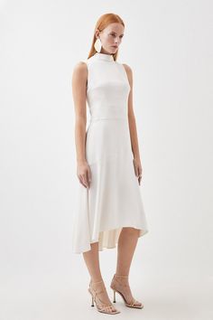 Soft Tailored High Low Midi Dress | Karen Millen Summer A-line Dress For Mother Of The Bride, Elegant Midi Length Sleeveless Dress For Wedding, Elegant Midi Sleeveless Dress For Wedding, Elegant Sleeveless Midi Dress For Wedding, Elegant Sleeveless Midi Wedding Dress, Wedding Sleeveless Dress With Fitted Bodice And Midi Length, Fitted Midi-length Sleeveless Dress For Wedding, Chic Sleeveless Dress With Fitted Bodice For Wedding, Fitted Sleeveless Midi Dress For Wedding