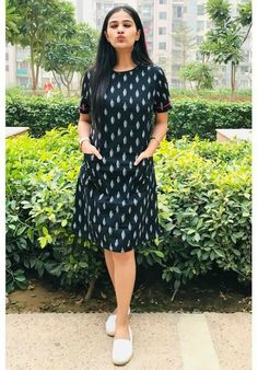 Casual frocks | floor length dresses indian | frocks for women | short kurtis for jeans Short Frocks, Knee Length Dresses Casual, Ikat Dress