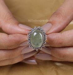 Prehnite Ring, 925 Solid Sterling Silver Ring, Oval Gemstone Ring, Handmade Jewelry Ring, Statement Ring, Ring For Women, Cabochon Ring Gemstone Name - Prehnite  Stone Quality - AAA Ring Weight - 7.78 gm Stone Shape - As shown in the picture You'll get the exact product as shown in the pictures We serve complete 925 sterling silver Jewelry and genuine properties of the stone. The products are dispatched from the small business from USA. Product Quality and Packaging - Our all products are 925 Si Handmade Silver Emerald Ring With Oval Cabochon, Silver Emerald Oval Cabochon Ring, Handmade Oval Silver Emerald Ring, Silver Oval Cabochon Emerald Ring, Unique Silver Oval Emerald Ring, Unique Oval Silver Emerald Ring, Oval Cabochon Emerald Ring In Silver, Prehnite Ring, Handmade Jewelry Ring