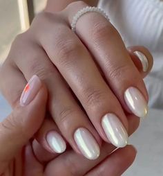 whitechromenails Milky Nails, Colorful Nails, Pearl Nails, Round Nails, Bride Nails, Neutral Nails, Dipped Nails, Bridal Nails, Prom Nails