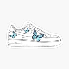 a blue and white nike air force shoe with butterflies on it stickers are shown