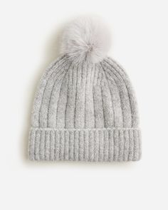 J.Crew: Ribbed Pom-pom Beanie In Supersoft Yarn For Women Scarf Hat, Pom Beanie, Fur Pom Pom, Hats For Women, Alpaca, Gift Guide, Fashion News, Scarf Accessory, Faux Fur